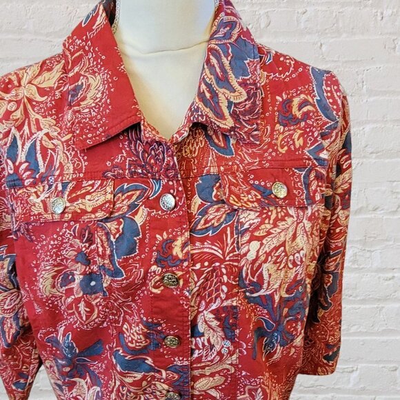Red Paisley Denim Jacket with Long Sleeves Size M/L - Picture 2 of 4